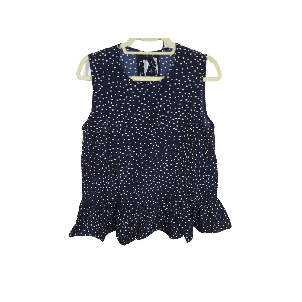 Cooper St Women's Navy Polka Dot Ruffle Hem Sleeveless Blouse Size Large